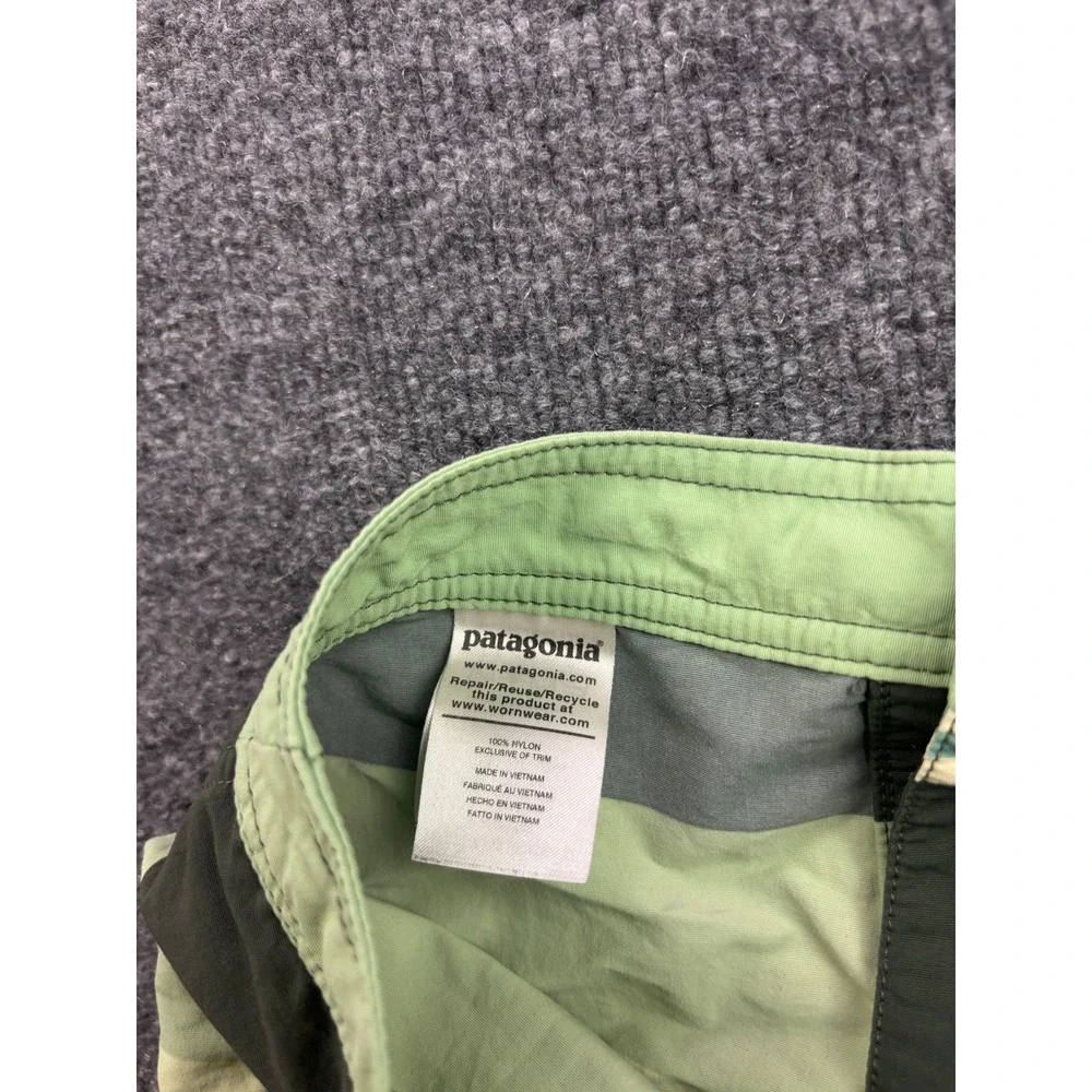 Patagonia Board Shorts Kids Size 14 Green Striped Swim Trunks 65715
